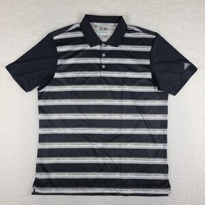 Adidas Polo Shirt Mens Large Black Gray‎ White Striped Climacool Performance *